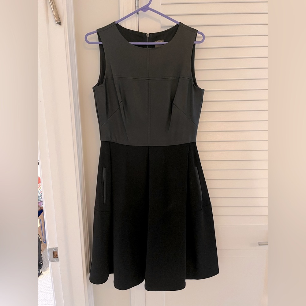Taylor Fit and Flare Black Dress with Faux Leather Upper Size 6